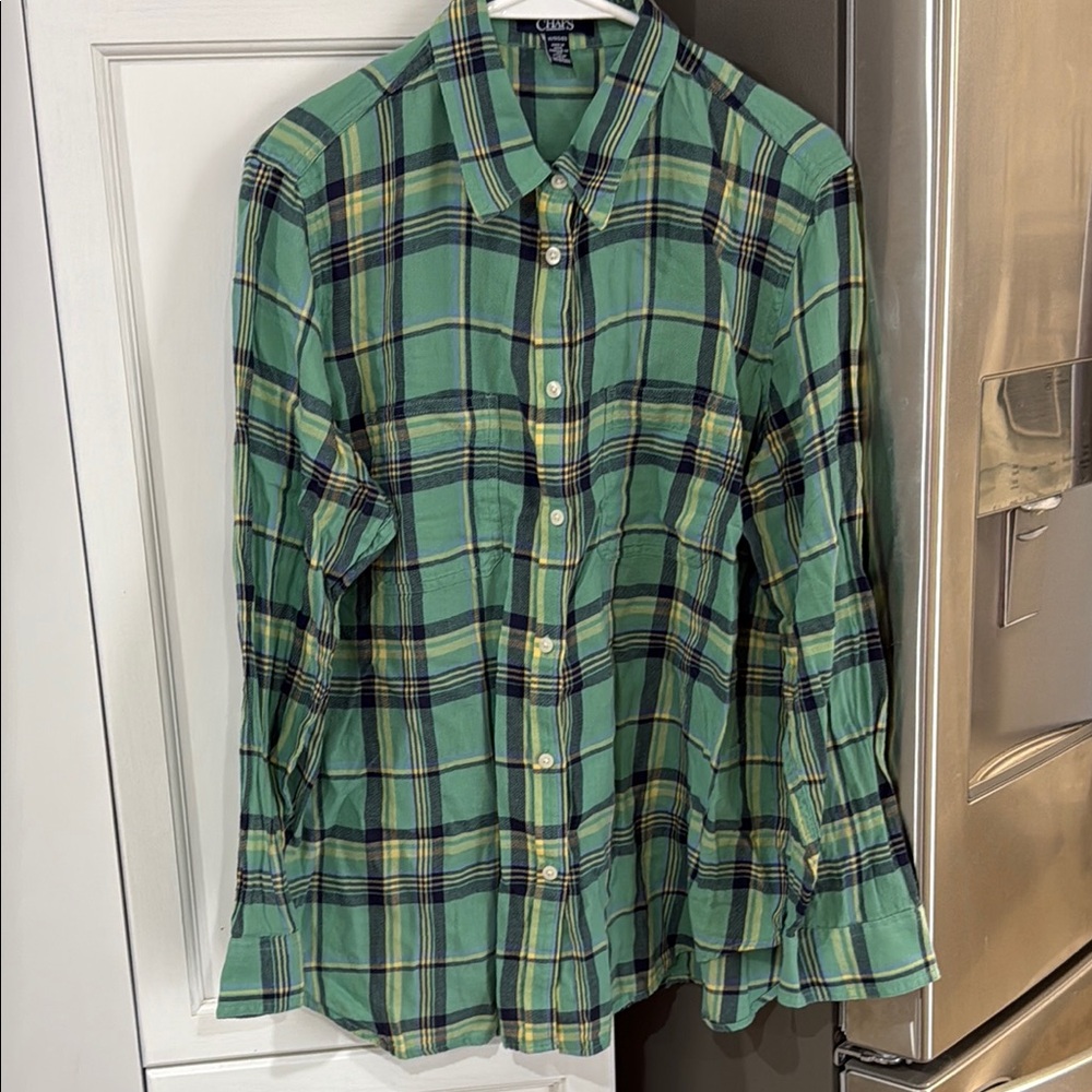 Chaps Green and Blue Button Down Shirt